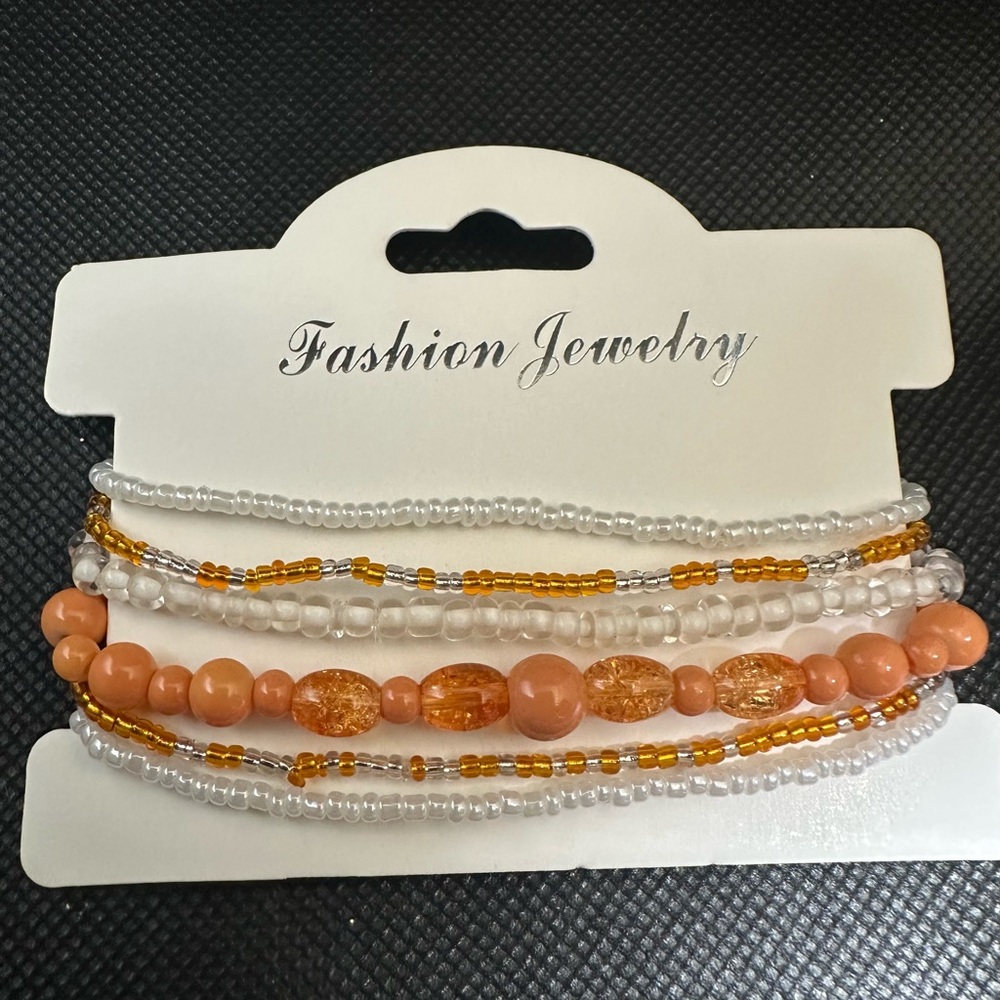 Orange and Gold Beaded Bracelet Set